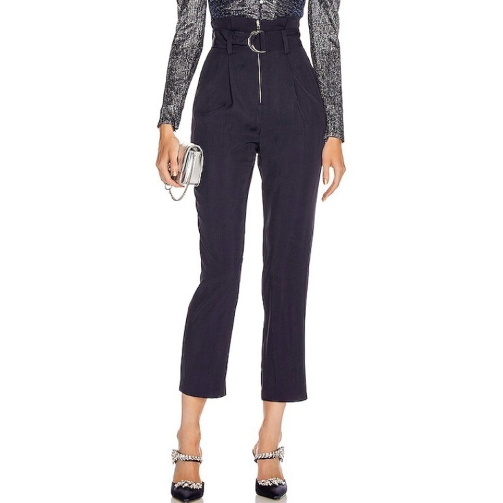 Jonathan Simkhai Luxe Twill Pleated High Waist Belted Pant Midnight Navy Blue 2